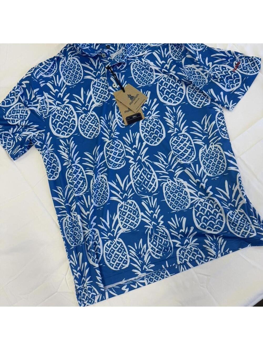Chubbies Pineapple Polo Shirt NWT Blue White Golf Resort Hawaiian Size Small